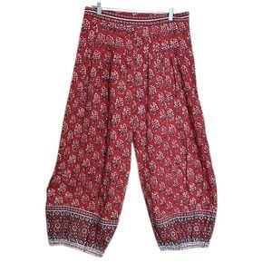 Anokhi 100% Cotton Red Floral Culotte Balloon Red Patterned Wide-Leg Size M